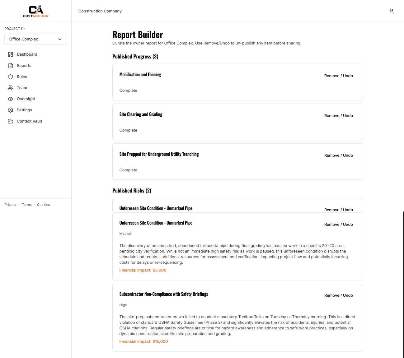 CostAnchor owner report — curated items before publish